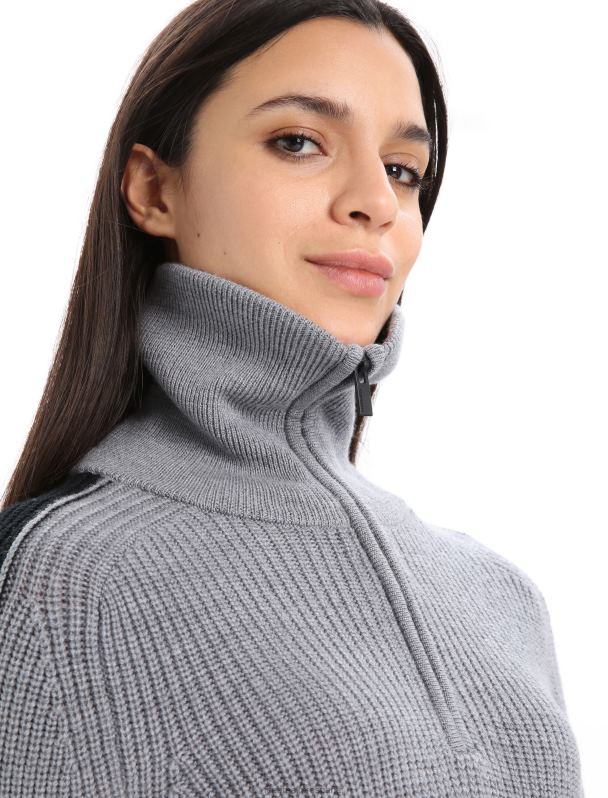 Icebreaker mujer suéter merino lodge de manga larga con media cremallera 0V2J0725 ropa piedra arenisca brezo/negro