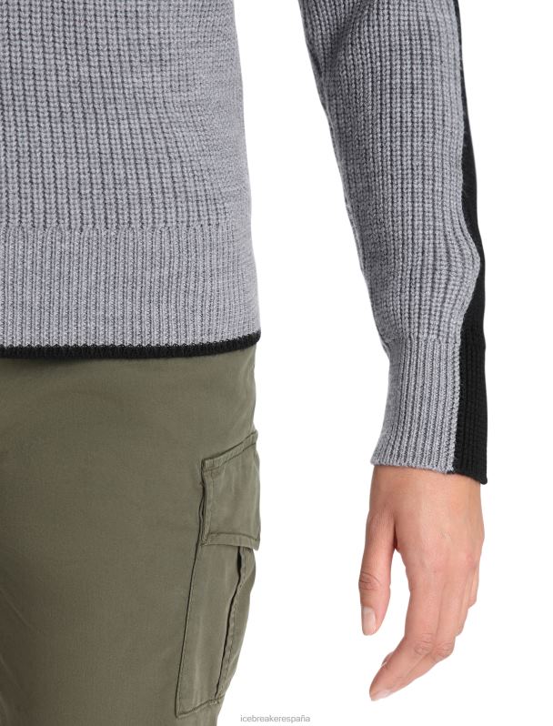 Icebreaker mujer suéter merino lodge de manga larga con media cremallera 0V2J0725 ropa piedra arenisca brezo/negro