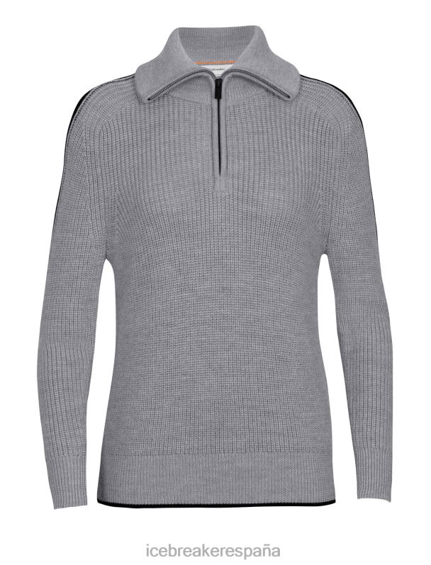 Icebreaker mujer suéter merino lodge de manga larga con media cremallera 0V2J0725 ropa piedra arenisca brezo/negro