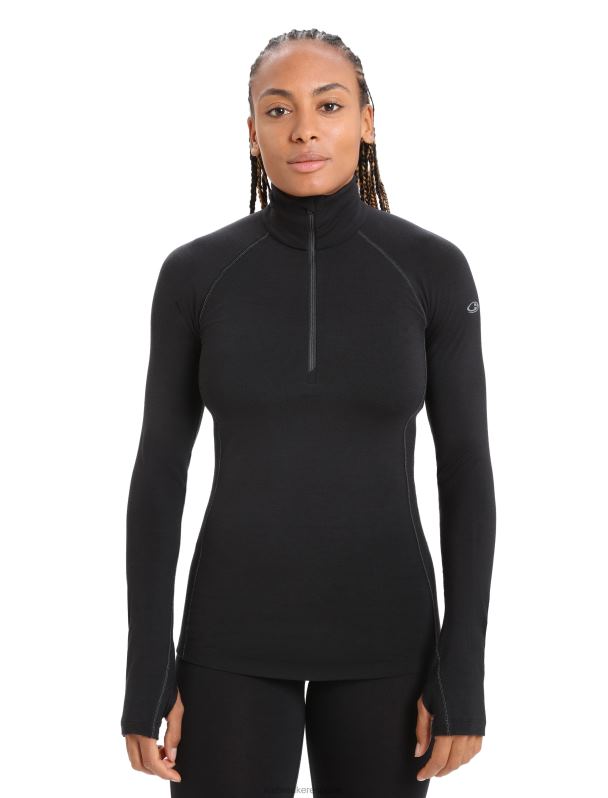 Icebreaker mujer Bodyfitzone Merino 200 Zone camiseta térmica de manga larga con media cremallera 0V2J0805 ropa negro