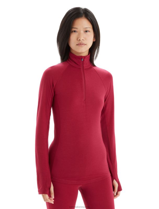 Icebreaker mujer Bodyfitzone Merino 200 Zone camiseta térmica de manga larga con media cremallera 0V2J0806 ropa cereza