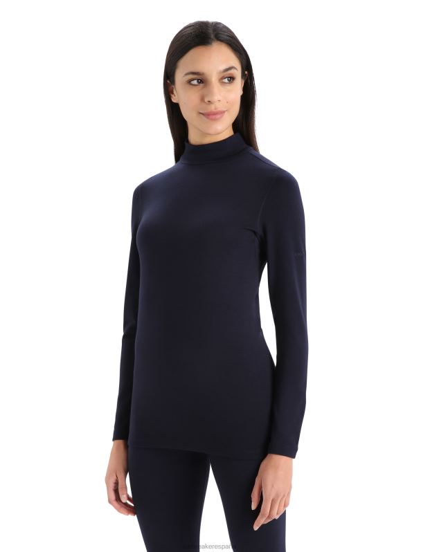 Icebreaker mujer Camiseta térmica Merino 260 Tech de manga larga con cuello alto 0V2J0585 ropa azul marino de medianoche