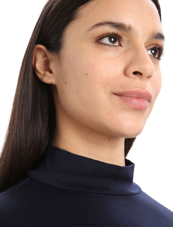 Icebreaker mujer Camiseta térmica Merino 260 Tech de manga larga con cuello alto 0V2J0585 ropa azul marino de medianoche