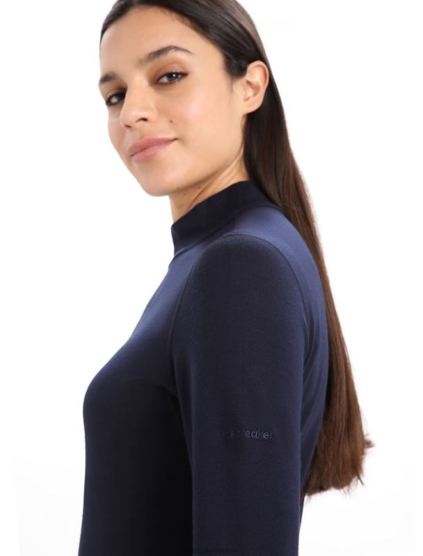Icebreaker mujer Camiseta térmica Merino 260 Tech de manga larga con cuello alto 0V2J0585 ropa azul marino de medianoche