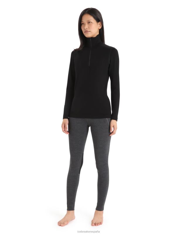 Icebreaker mujer Camiseta térmica Merino 260 Tech de manga larga y media cremallera. 0V2J0574 ropa negro