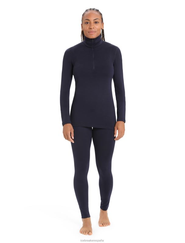 Icebreaker mujer Camiseta térmica Merino 260 Tech de manga larga y media cremallera. 0V2J0575 ropa azul marino de medianoche