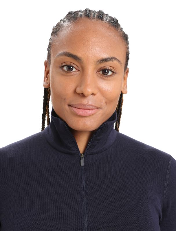 Icebreaker mujer Camiseta térmica Merino 260 Tech de manga larga y media cremallera. 0V2J0575 ropa azul marino de medianoche