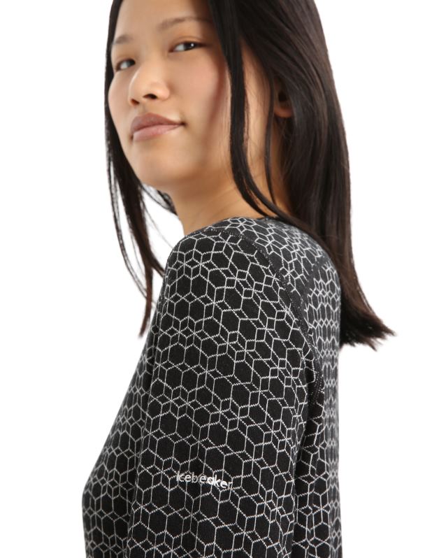 Icebreaker mujer Camiseta térmica de manga larga Merino 250 Vertex Crewe Alpine Geo 0V2J0857 ropa nieve negra
