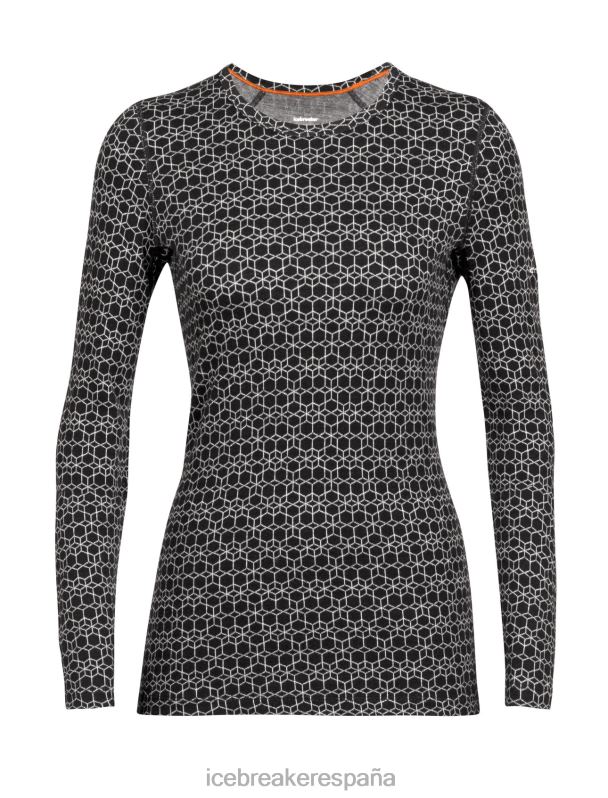 Icebreaker mujer Camiseta térmica de manga larga Merino 250 Vertex Crewe Alpine Geo 0V2J0857 ropa nieve negra