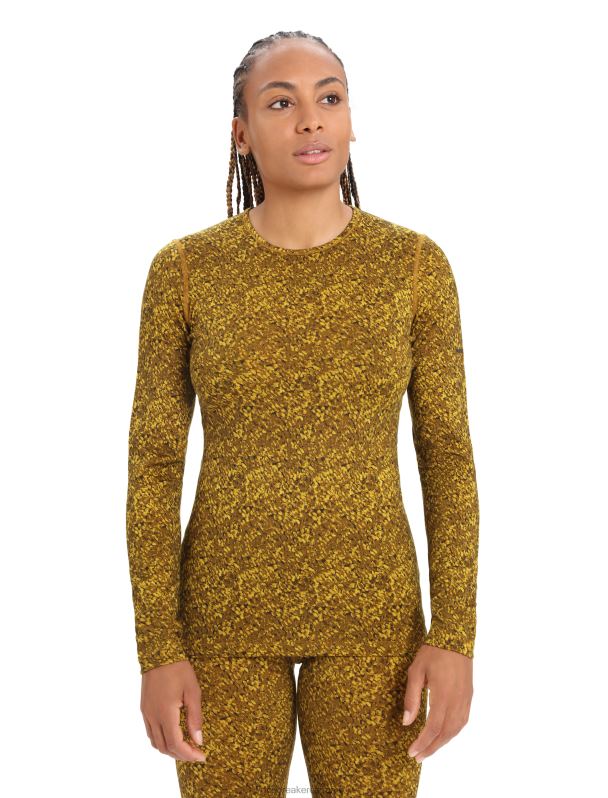 Icebreaker mujer Merino 200 Oasis camiseta térmica de manga larga Crewe liquen 0V2J0836 ropa oro silencioso/clavo