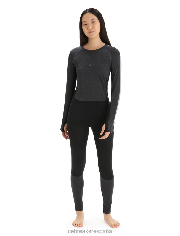 Icebreaker mujer Top térmico de manga larga con cuello redondo de merino 125 Zoneknit 0V2J0590 ropa jaspeado azabache/negro