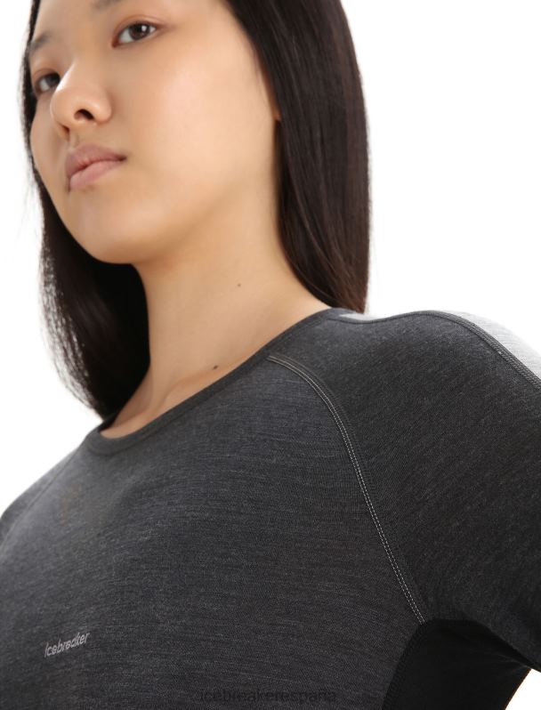 Icebreaker mujer Top térmico de manga larga con cuello redondo de merino 125 Zoneknit 0V2J0590 ropa jaspeado azabache/negro