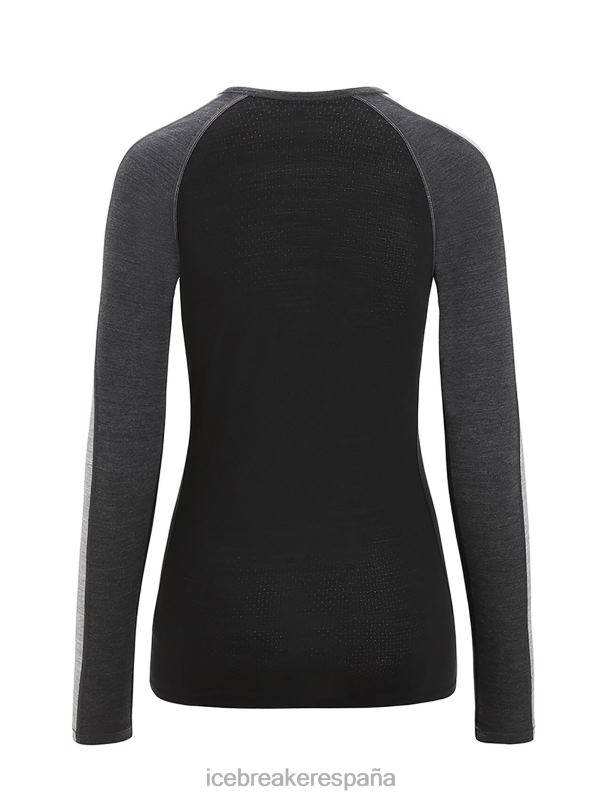Icebreaker mujer Top térmico de manga larga con cuello redondo de merino 125 Zoneknit 0V2J0590 ropa jaspeado azabache/negro