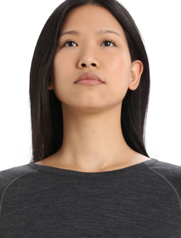 Icebreaker mujer Top térmico de manga larga con cuello redondo y merino de punto 200 zonas 0V2J0580 ropa jaspeado azabache/negro