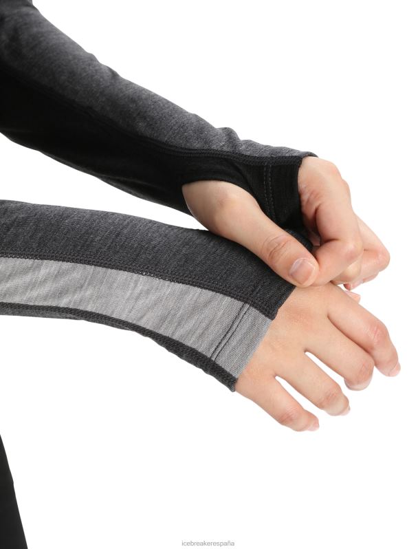 Icebreaker mujer Top térmico de manga larga con cuello redondo y merino de punto 200 zonas 0V2J0580 ropa jaspeado azabache/negro