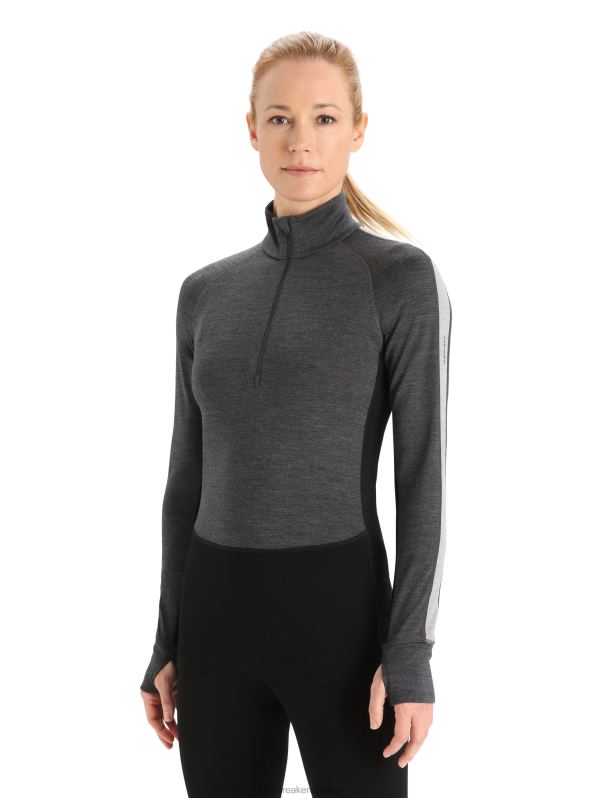 Icebreaker mujer Top térmico de manga larga y media cremallera de merino 260 Zoneknit 0V2J0596 ropa jaspeado azabache/negro