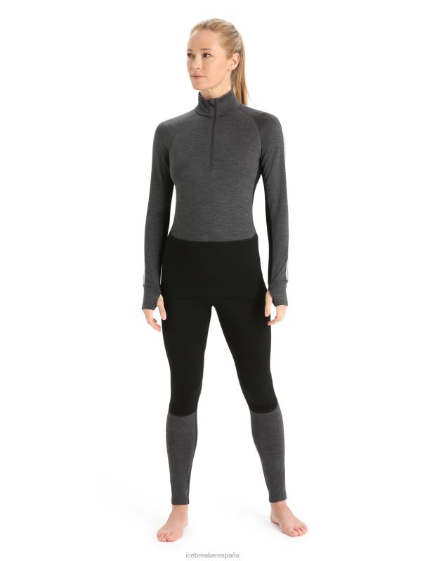 Icebreaker mujer Top térmico de manga larga y media cremallera de merino 260 Zoneknit 0V2J0596 ropa jaspeado azabache/negro