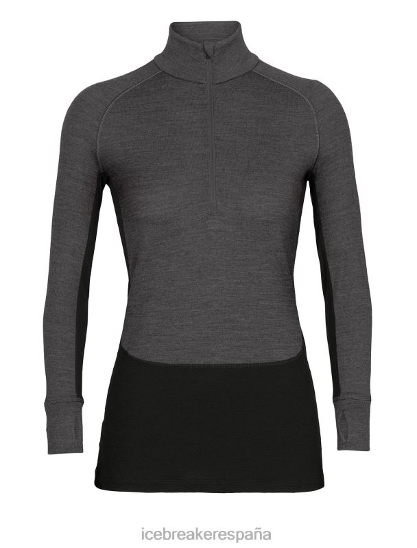 Icebreaker mujer Top térmico de manga larga y media cremallera de merino 260 Zoneknit 0V2J0596 ropa jaspeado azabache/negro