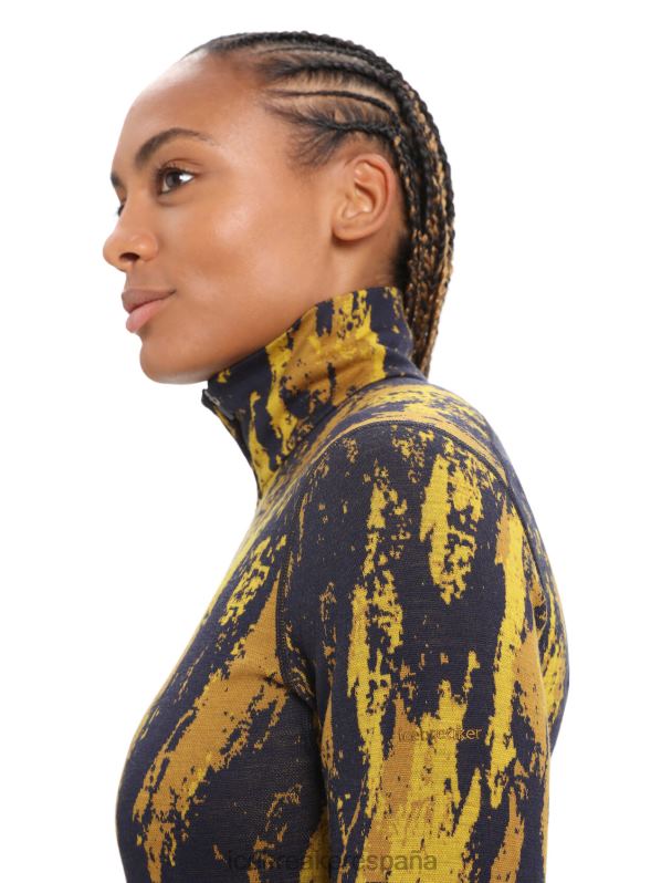 Icebreaker mujer camiseta térmica merino 250 vertex manga larga media cremallera sedimentaria 0V2J0819 ropa oro silencioso/clavo