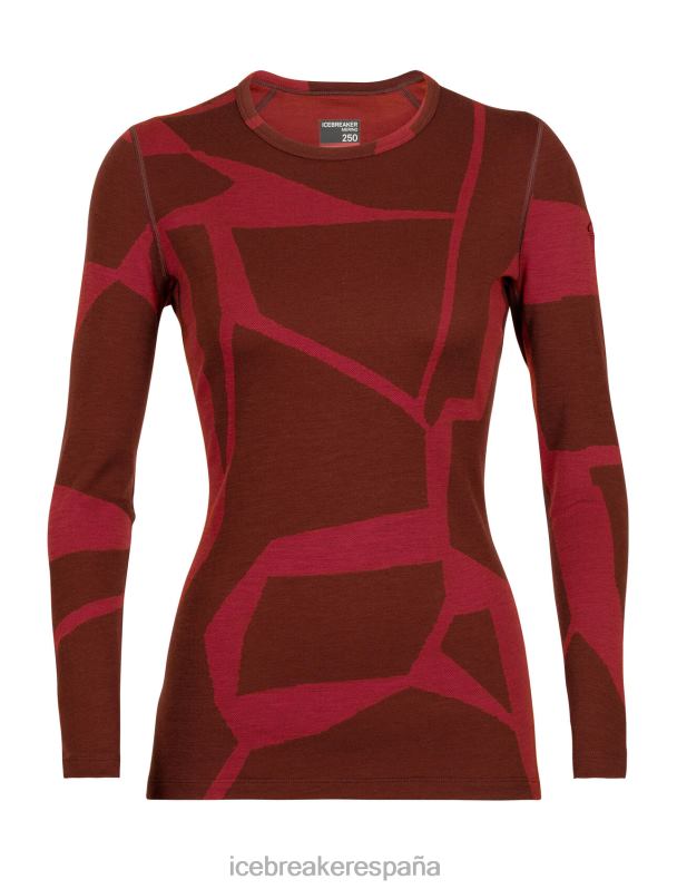 Icebreaker mujer merino 250 vertex camiseta térmica de manga larga con paisajes fracturados 0V2J0906 ropa espresso/cereza
