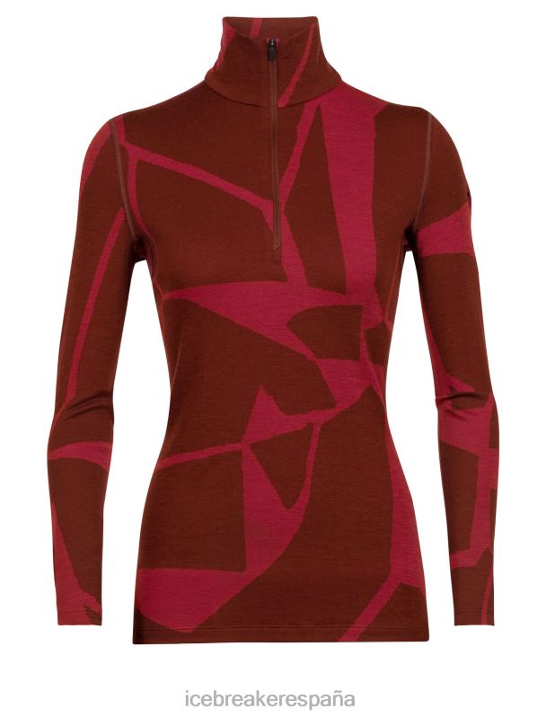 Icebreaker mujer merino 250 vertex camiseta térmica manga larga media cremallera paisajes fracturados 0V2J0853 ropa espresso/cereza