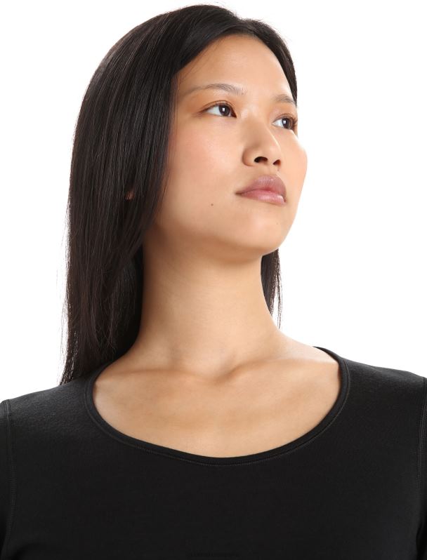 Icebreaker mujer top térmico de manga larga con cuello redondo merino 200 oasis 0V2J0852 ropa negro